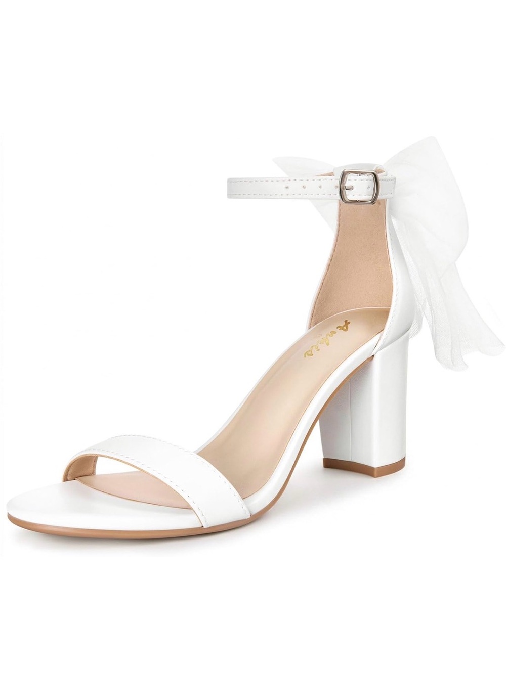 Women's white bridal shoes with heels and a bow